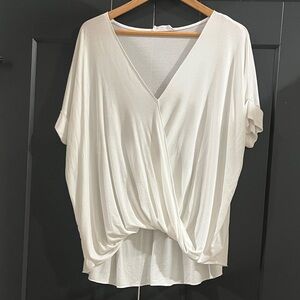 Double Zero White Drape V-Neck Blouse